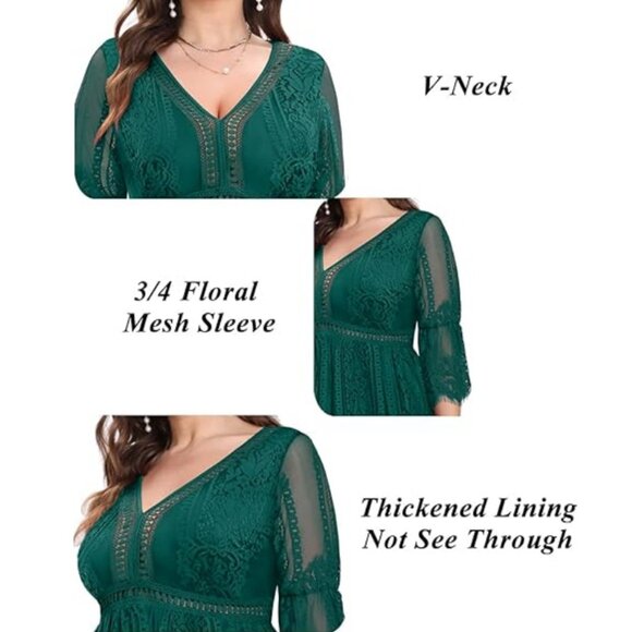 NWT Pinup Fashion Emerald Green Boho Lace V-Neck Maxi Dress 18W - Picture 5 of 14